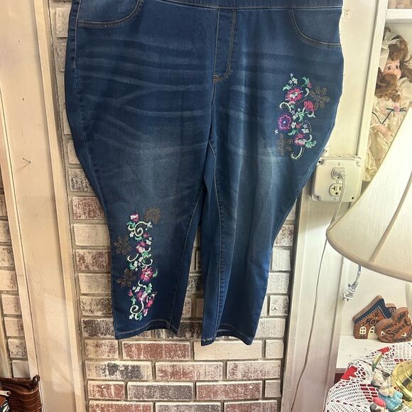 demin24/7 ladies 26w blue jeans / flowers - Picture 1 of 10